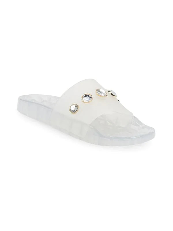 Karl Lagerfeld Paris Taja Jewel Embellished Pool Slides Clear