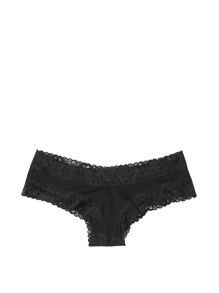 Tight End black Victoria Secret Black Cotton Floral Lace Waist Cheeky Panty.  FAST SHIPPING. Football Panties, Good Luck Panties,  Sale