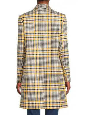 Karl Lagerfeld Paris Plaid Faux Leather Trim Overcoat