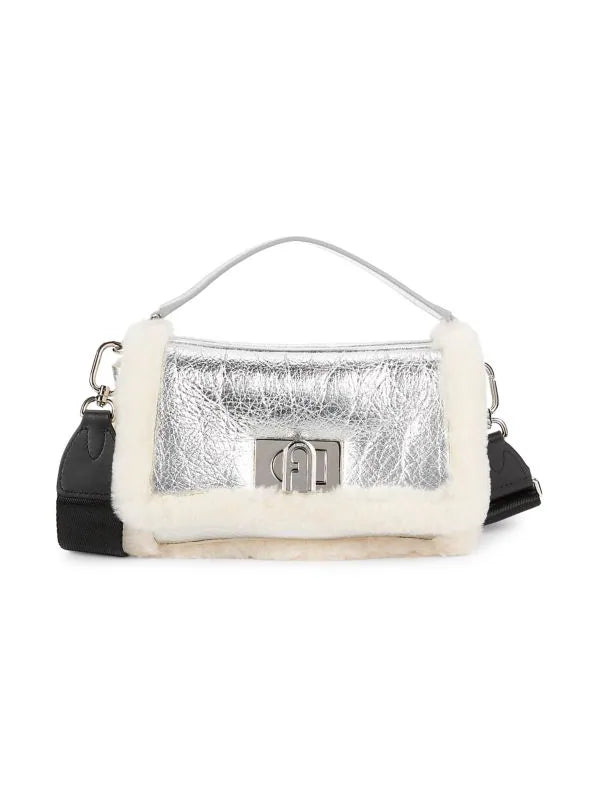 Furla Faux Fur & Metallic Leather Top Handle Bag