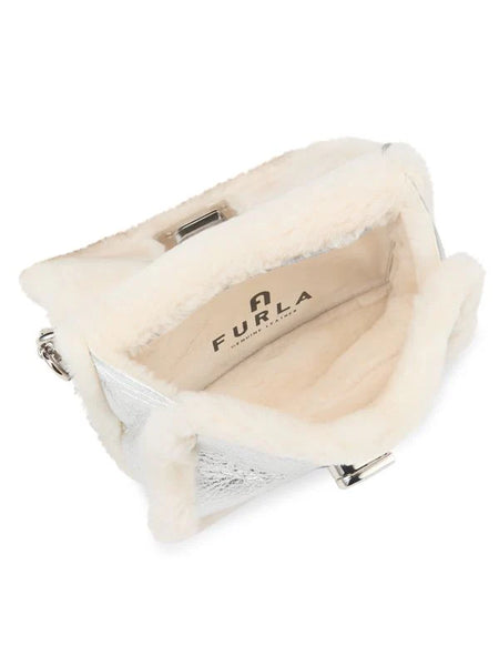 Furla Faux Fur & Metallic Leather Top Handle Bag