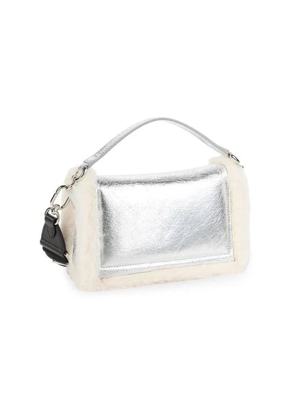 Furla Faux Fur & Metallic Leather Top Handle Bag