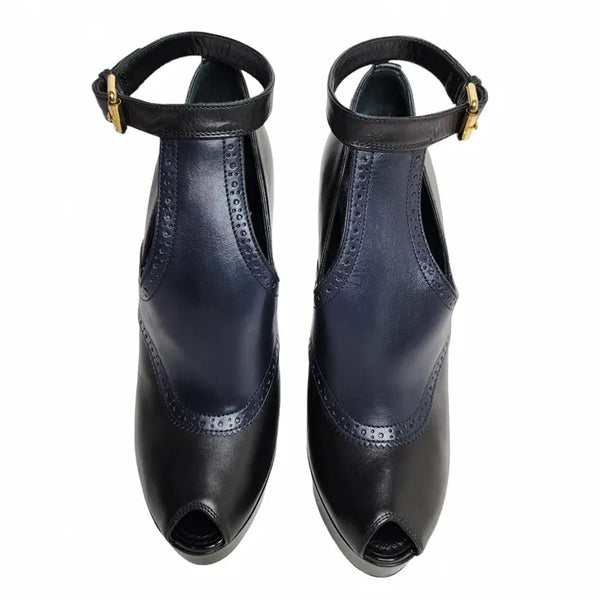 Louis Vuitton Leather Ankle Strap Peep Toe Stiletto