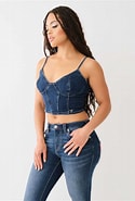 True Religion Denim Zip Up Bustier Top