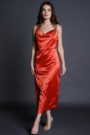 770 Satin Evening Dress Burnt Orange HIGHSTREET.CO.ZA